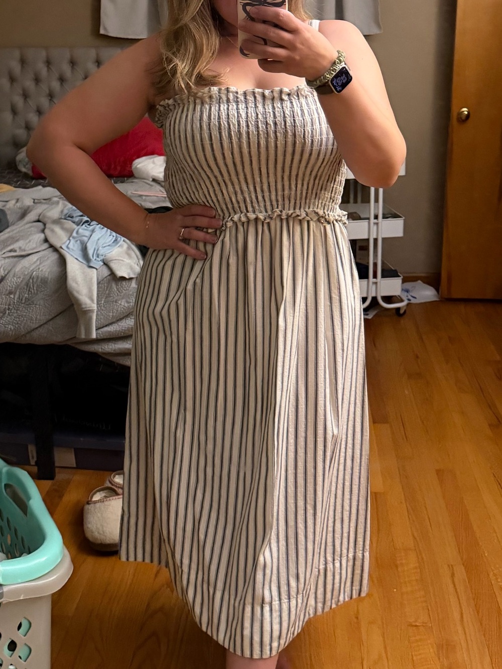 Universal Thread Smocked Striped Maxi Dress - Cream/Blue, EUC, Size Medium - Picture 4 of 9